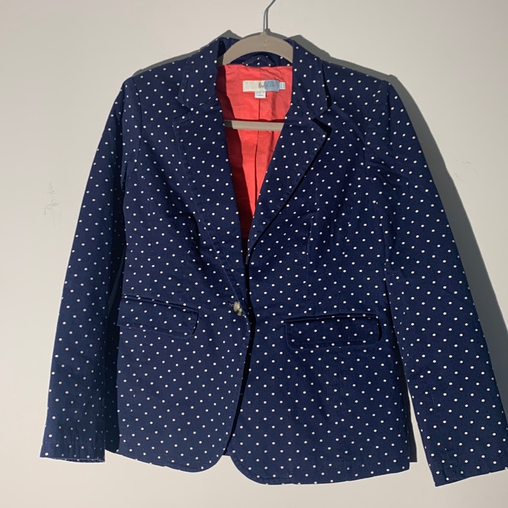 Boden Navy Polka Dot Blazer with Coral Lining